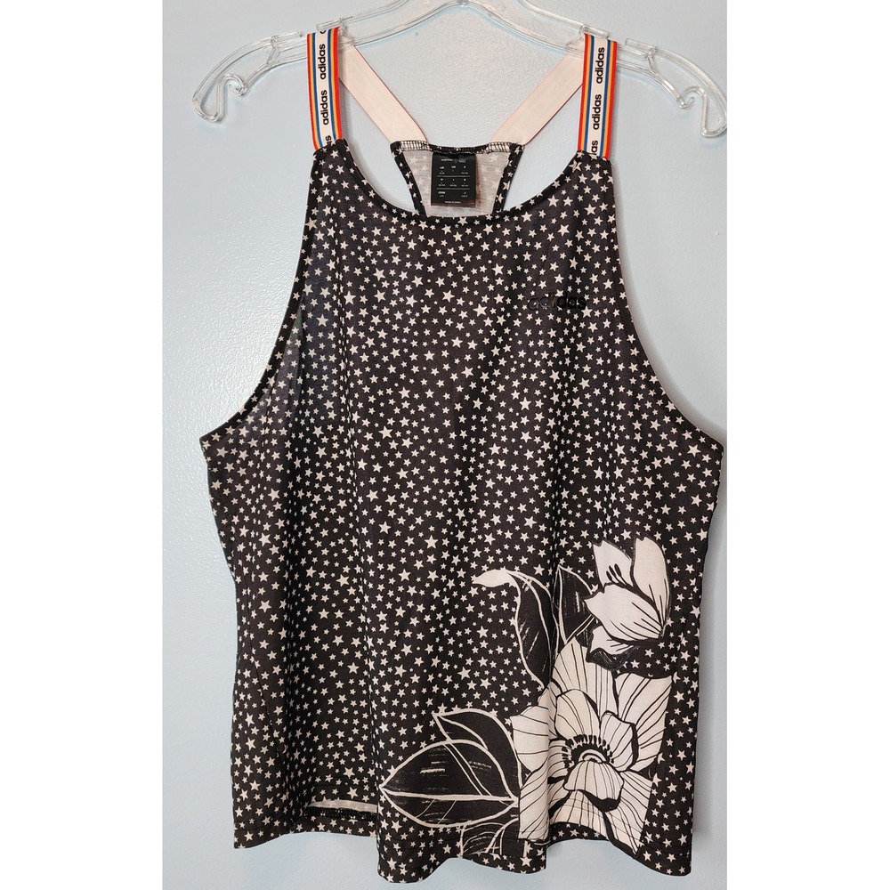 adidas Black & White Star Print Tank with Floral Graphic